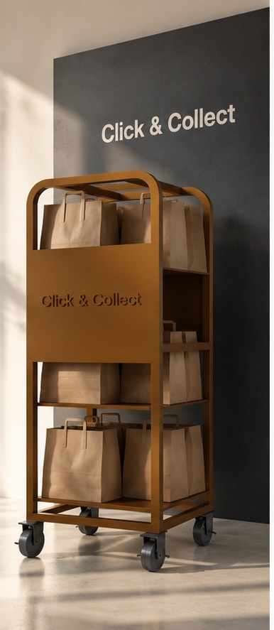 Emmerys Click and Collect station, styled as a baking trolley
