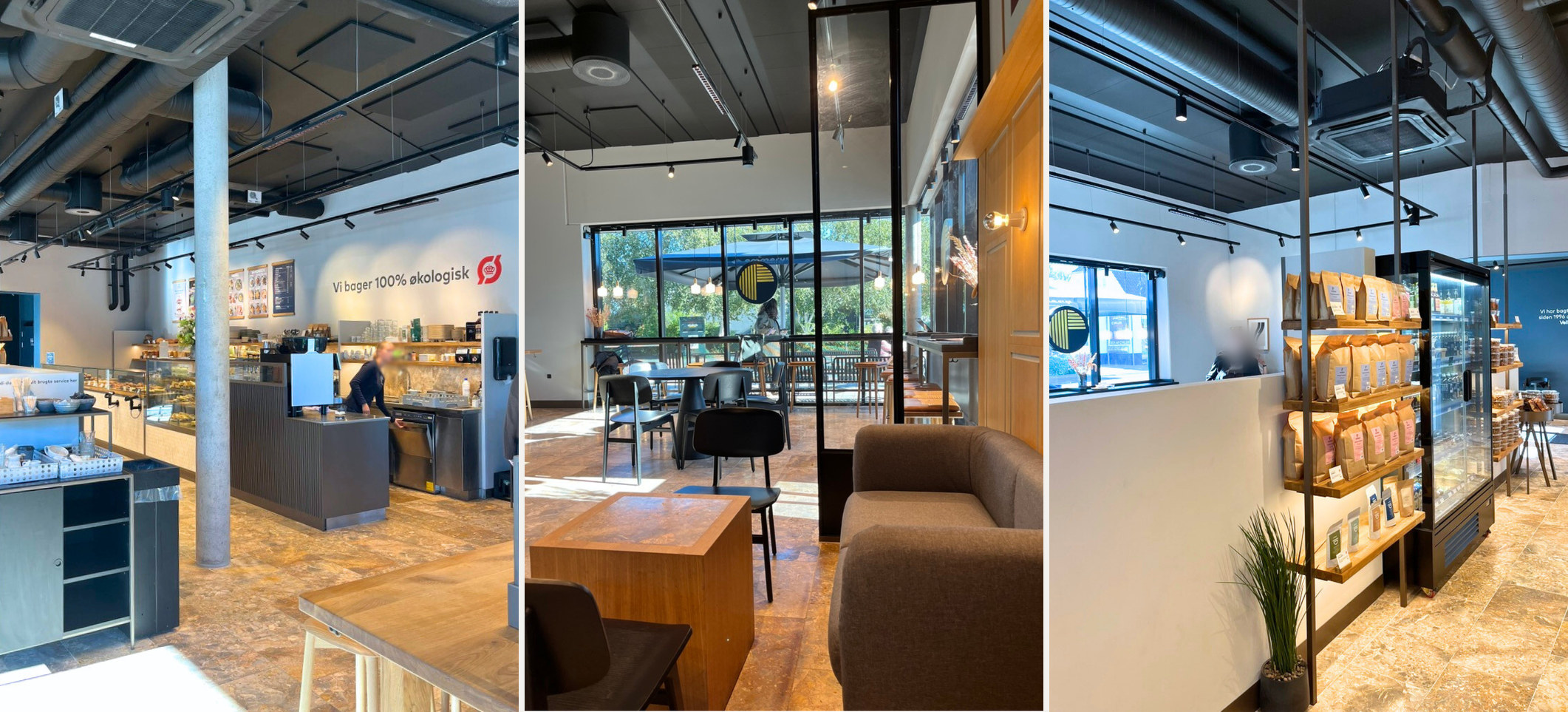 Emmerys Risskov interior: service counter, seating area and merchandising shelves